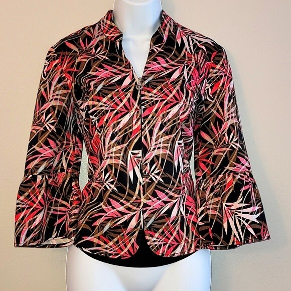Christopher & Banks Palm Print Zip Front Blazer Jacket Size Small - Picture 2 of 6
